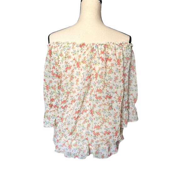 Floral boho semi sheer blouse. small floral print. Large - Picture 5 of 9